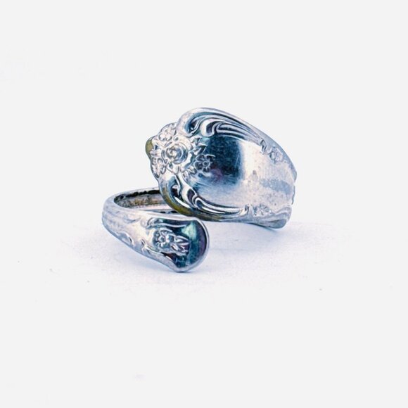 Vintage Estate WM Rogers Floral Spoon Ring Silver Plated Size 7, Handmade Jewelr - Picture 1 of 11